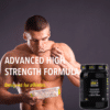 TOPLESS-MALE-ATHLETE-EATING-FOOD-FROM-TUPERWARE-CONTAINER-WITH-TUB-OF-TIME-4-NUTRITION-MEGA-PACK-VITAMINES-MINERALS
