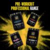 TIME-4-NUTRITION-PRE-WORKOUT-PROFESSIONAL-ALL-FOUR-FLAVOURS-ON-TROPICAL-SPLASH-BACKGROUND