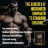 An infographic outlining the benefits of micronised creatine compared to standard creatine.